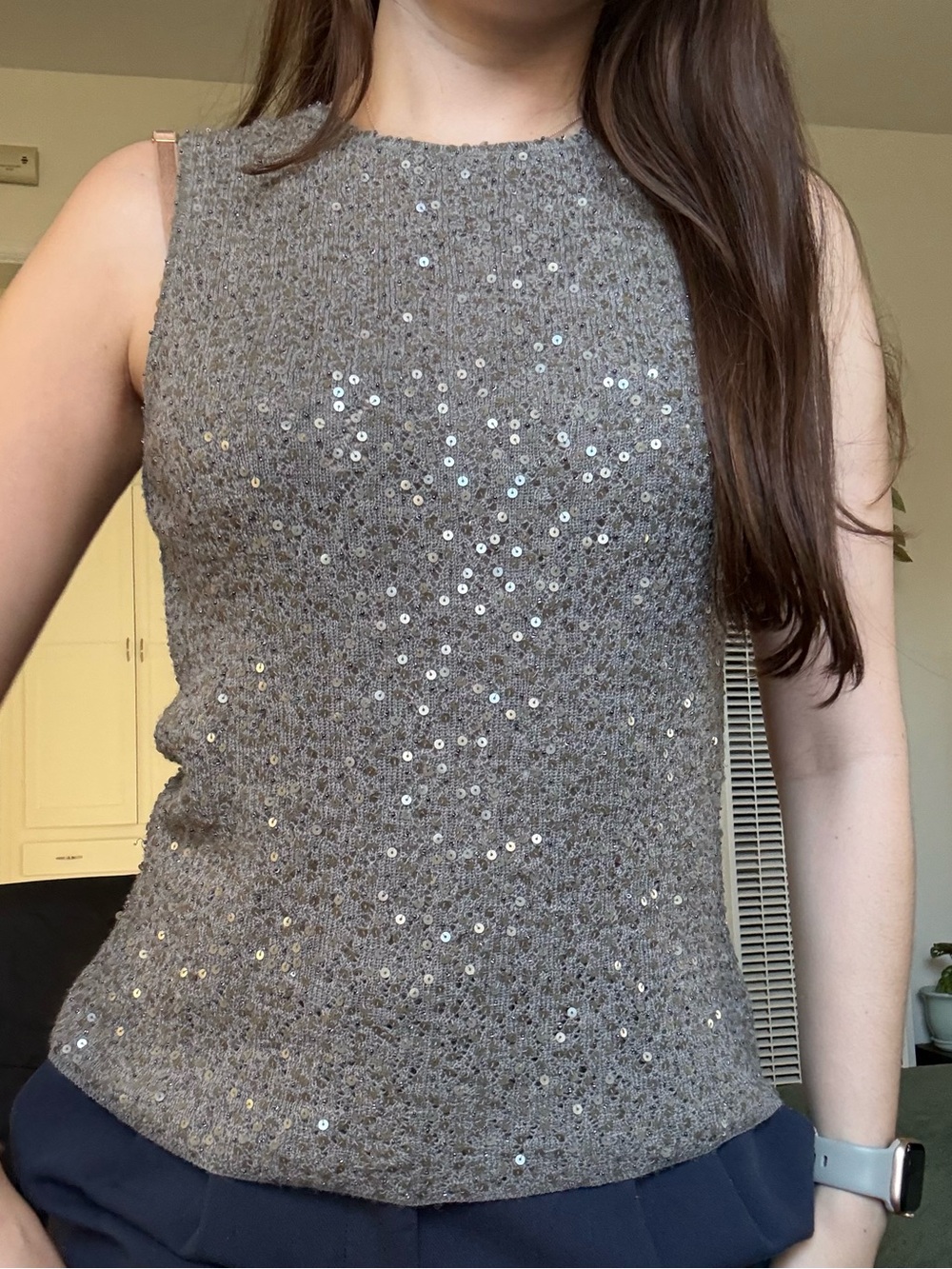 Gray Classiques Entier Silver Sequin Sleeveless Knit Merino Wool Top